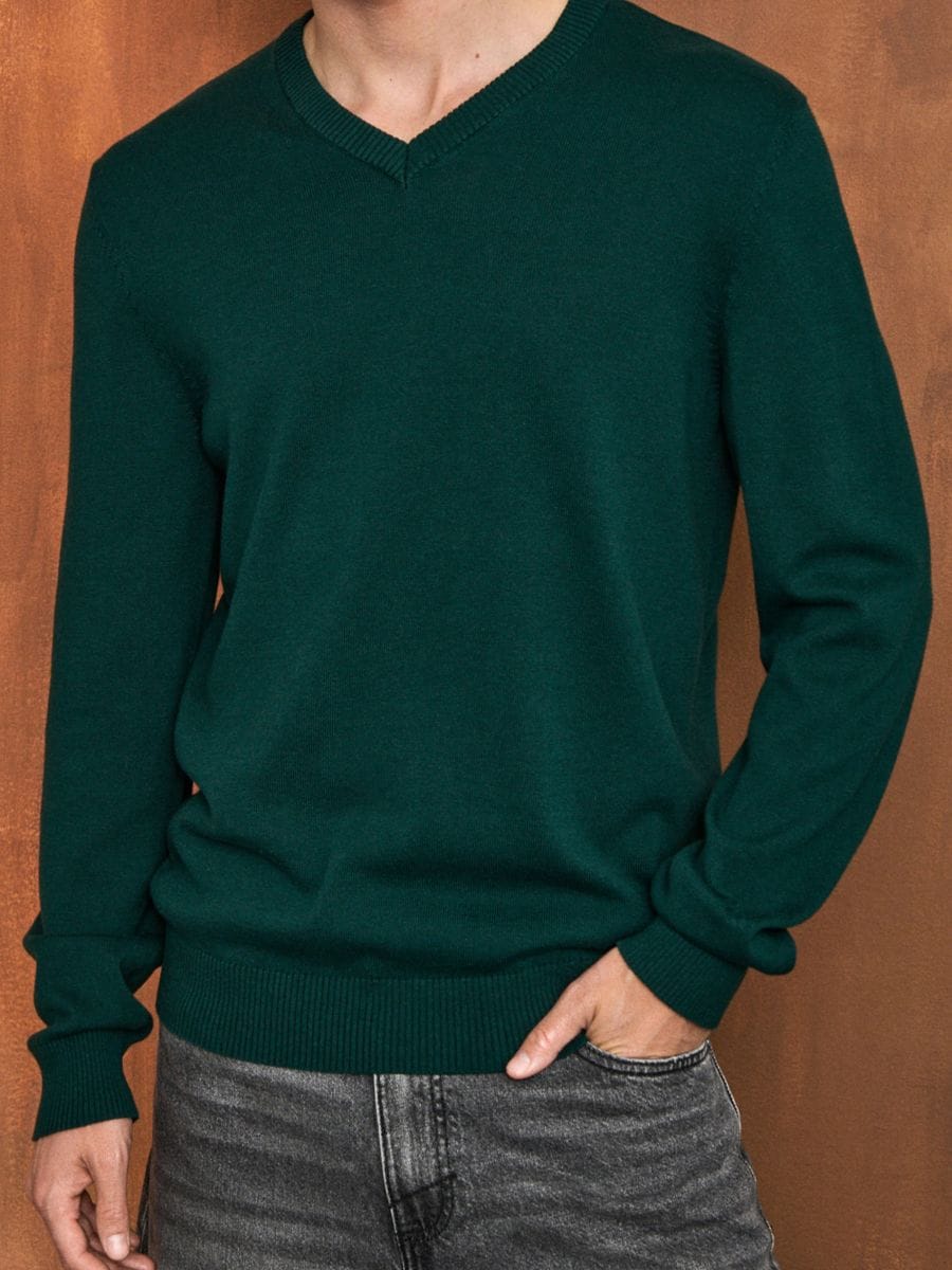 Pulover z V-izrezom - turkizna - SINSAY