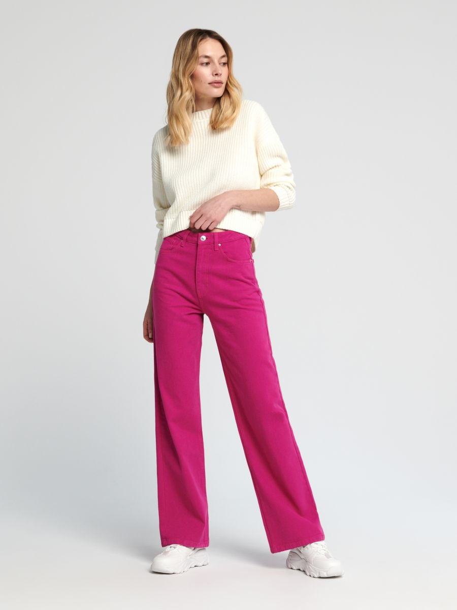 Jeansy wide leg high waist Kolor różowy - SINSAY - 7767A-43J