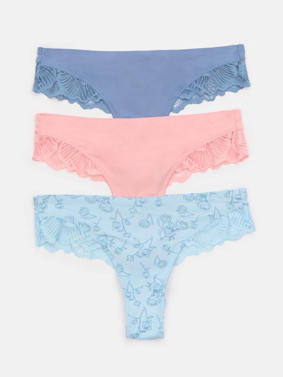 Majtki brazyliany z koronką 3 pack - wielobarwny - SINSAY