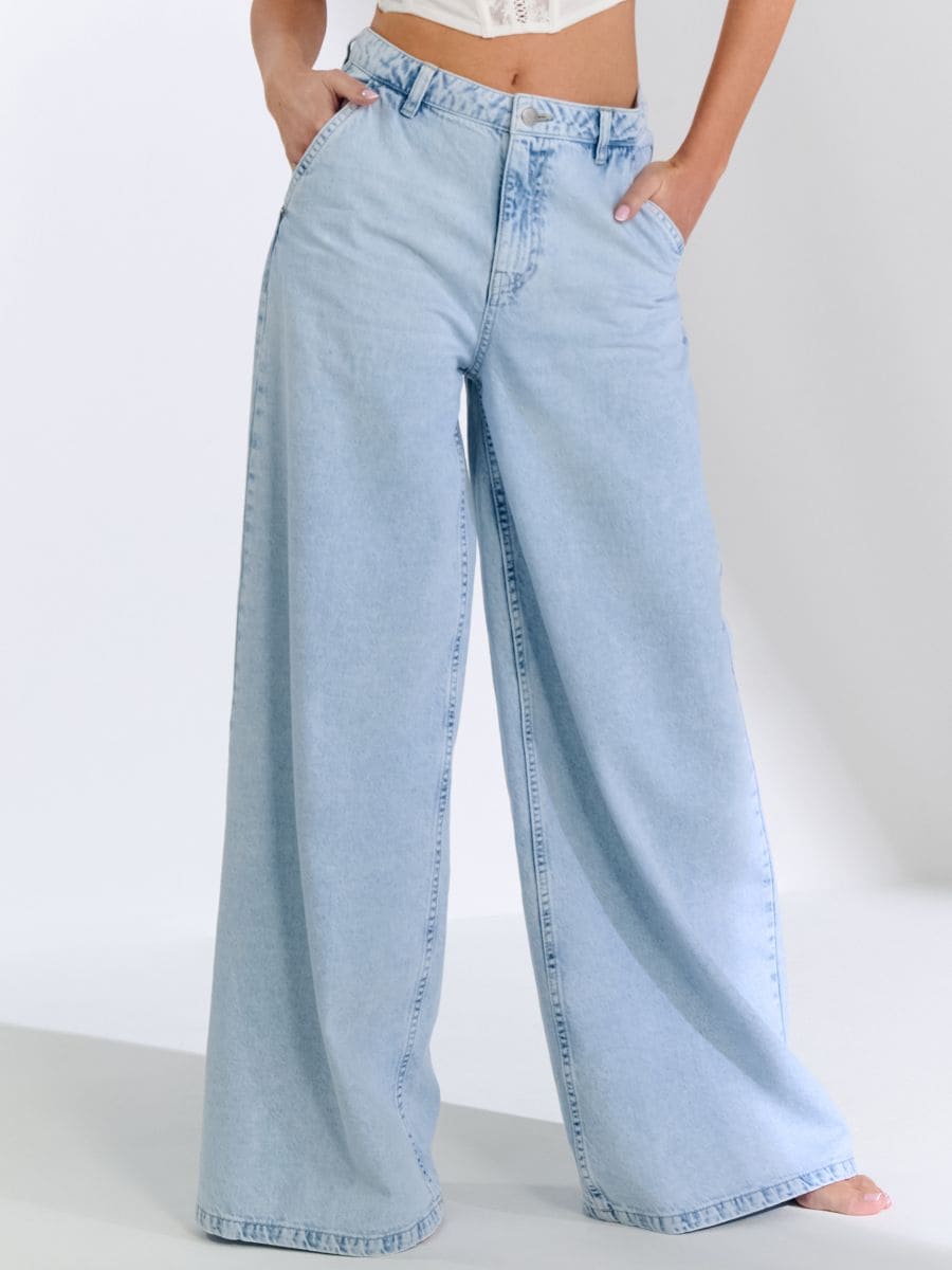 Jeansy wide leg high waist - niebieski - SINSAY
