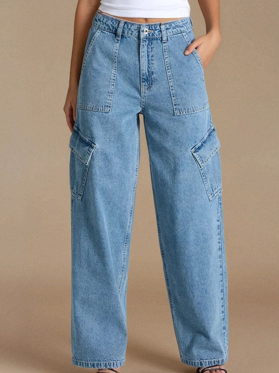 Τζιν cargo με ψηλή μέση - μπλε τζιν - SINSAY