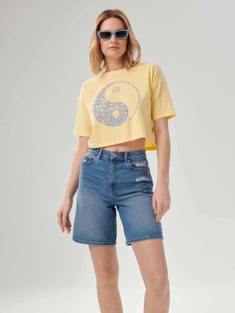 Crop top with print - yellow - SINSAY