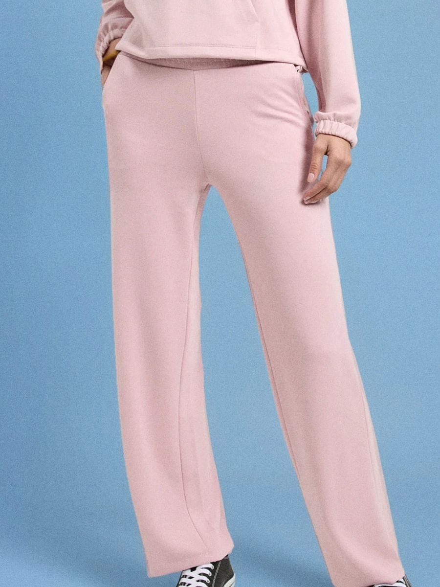 Pantaloni de trening cu crac larg soft touch - roz-pastel - SINSAY