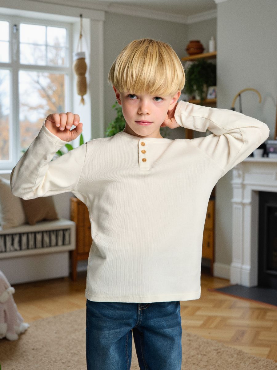 Bombažna majica - krema - SINSAY