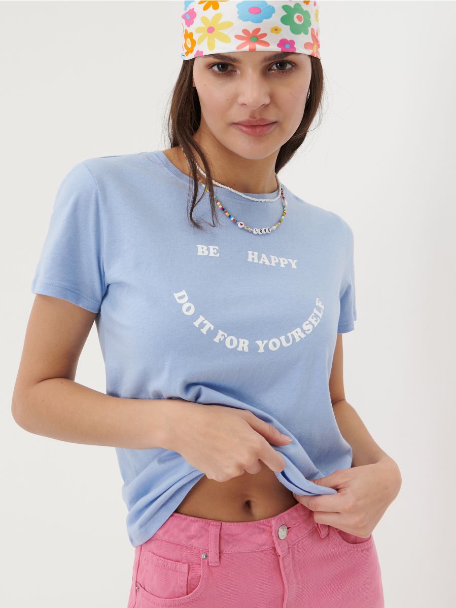 T-shirt with slogan Color light blue - SINSAY - 7947J-50X