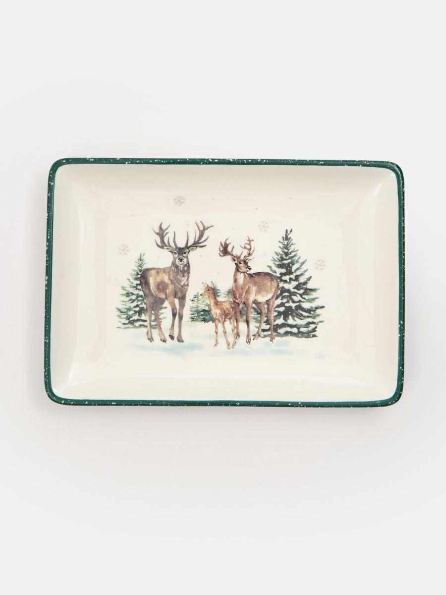 Κεραμικό χριστουγεννιάτικο πιάτο με μοτίβο ταράνδων - ανοιχτο πρασινο - SINSAY