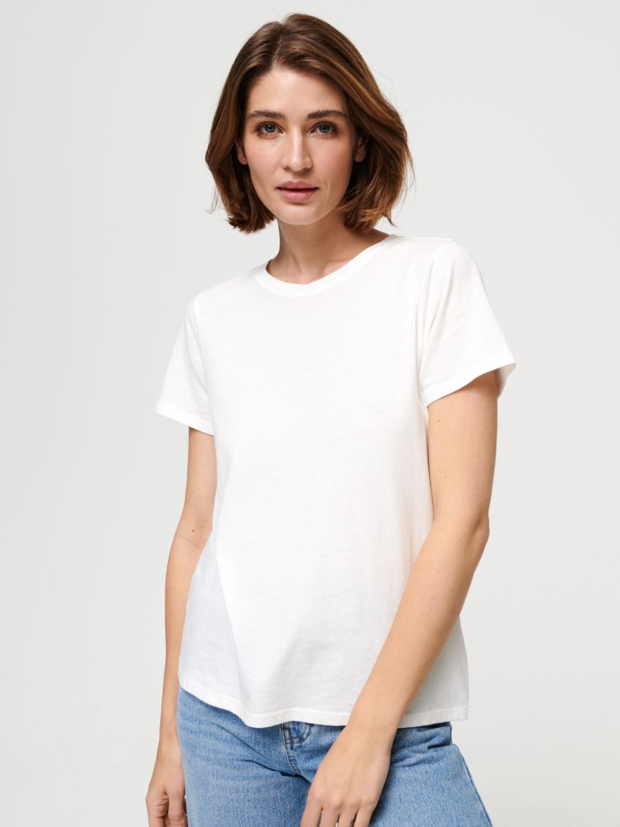 Cotton T-shirt Color white - SINSAY - 8010J-00X