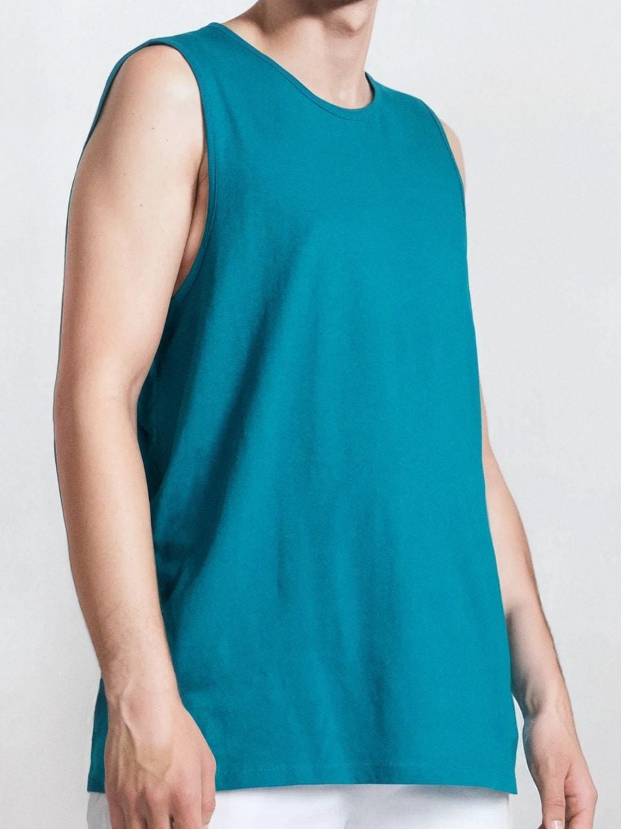 Bawełniany tank top - turkusowy - SINSAY