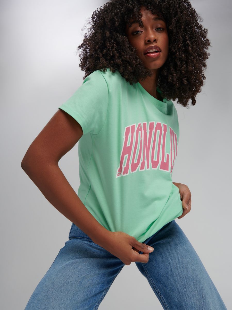 T-shirt with slogan Color green - SINSAY - 2810B-77X