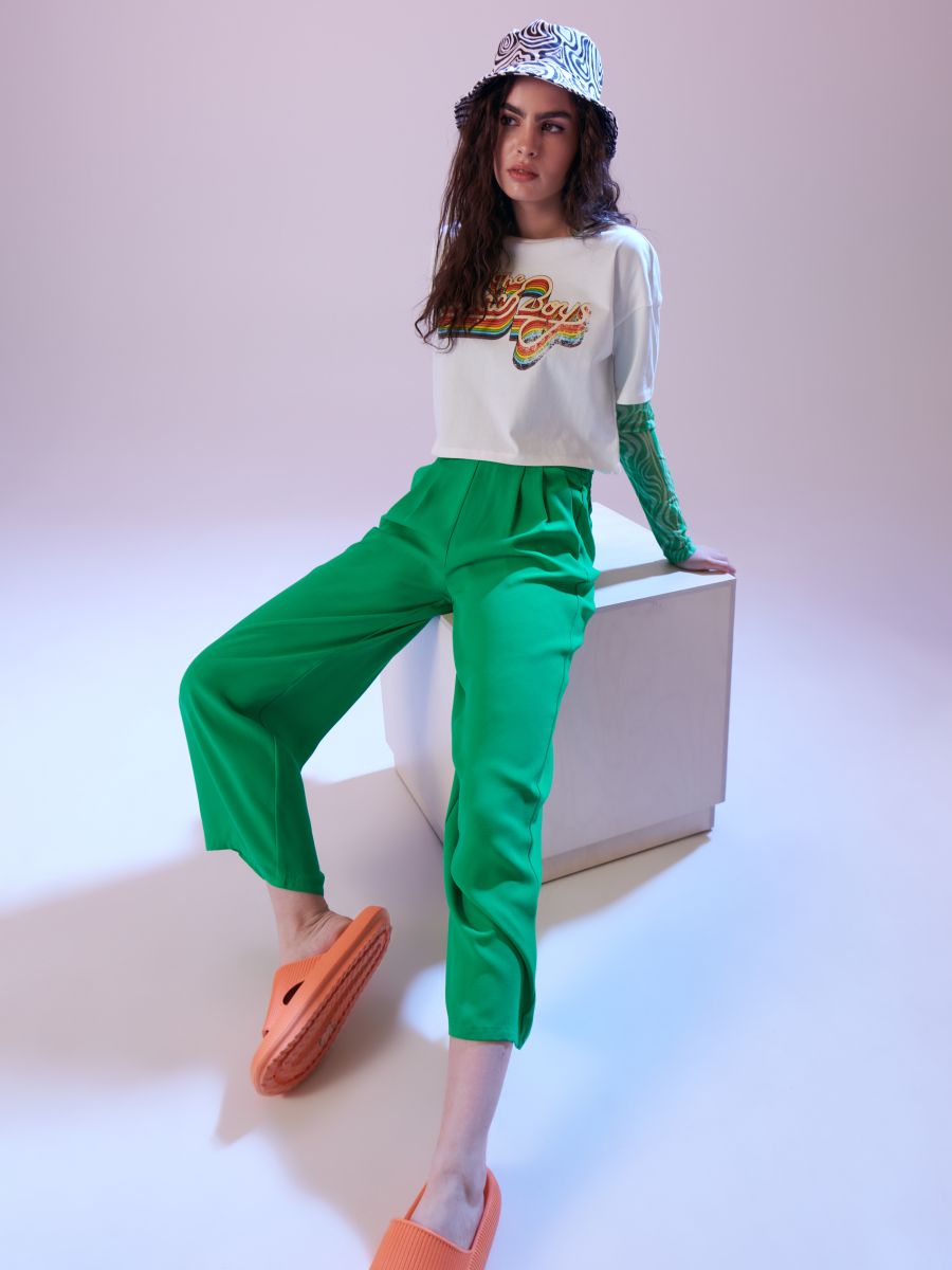 Crop top z nadrukiem - kremowy - SINSAY