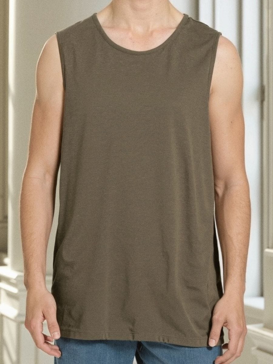 Bawełniany tank top basic - khaki - SINSAY