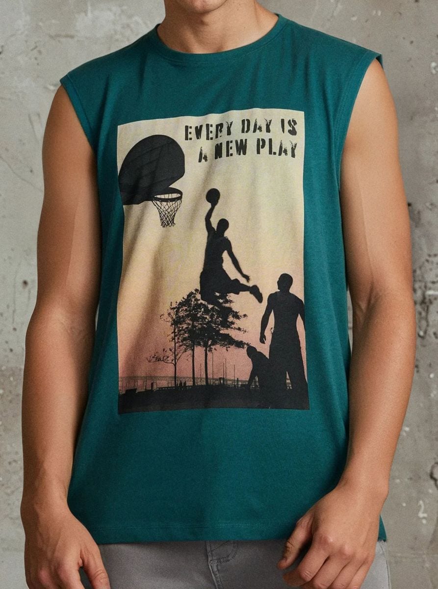 Tank top z motywem koszykówki - zielony - SINSAY
