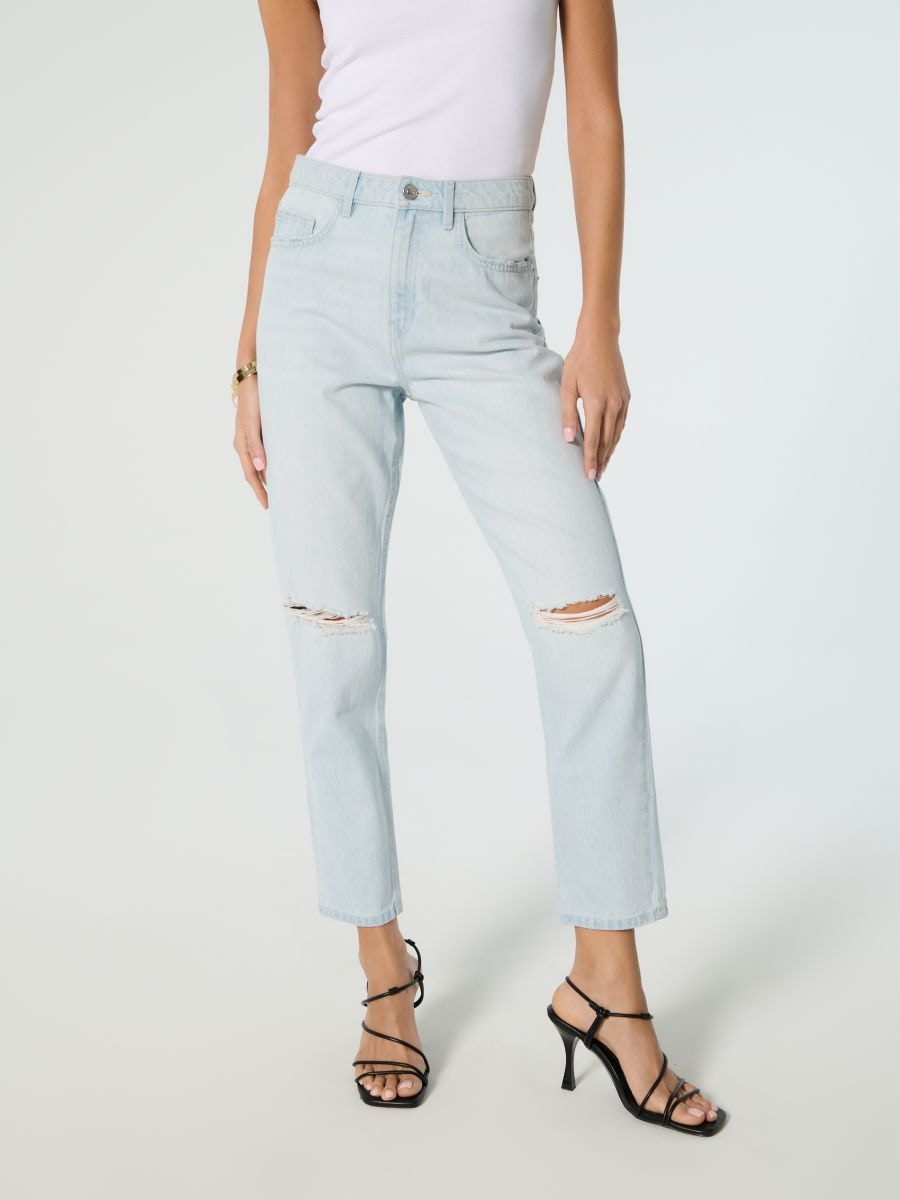 Džíny střihu high waist mom - modrá - SINSAY