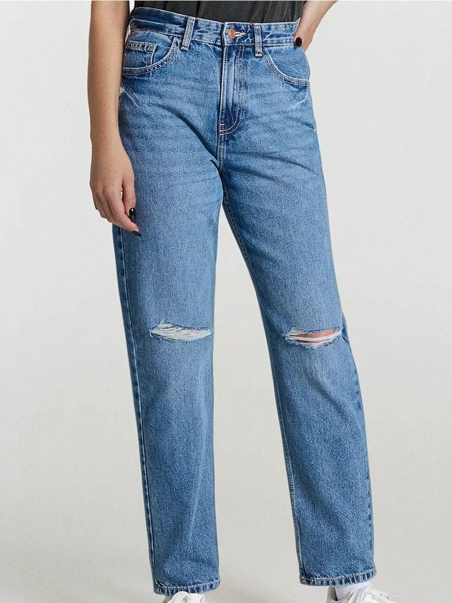 Džíny střihu high waist mom - námořnická modrá - SINSAY