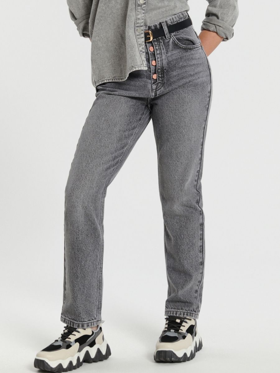 High waist straight jeans - light grey - SINSAY