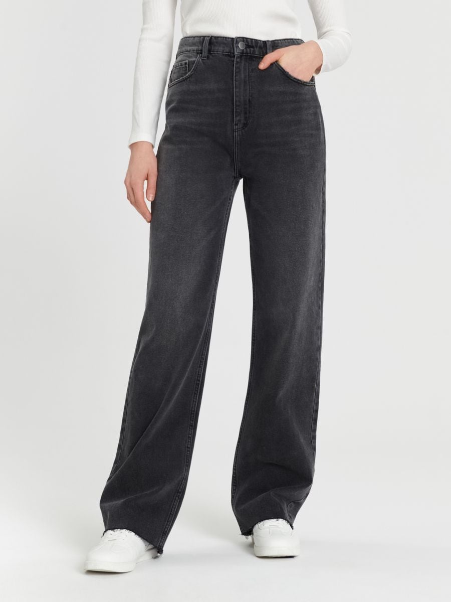 High-Waist-Jeans im Wide-Leg-Fit - Grau - SINSAY
