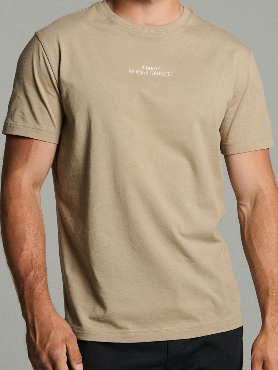 Pamučna majica sa vezom - BEŽ - SINSAY