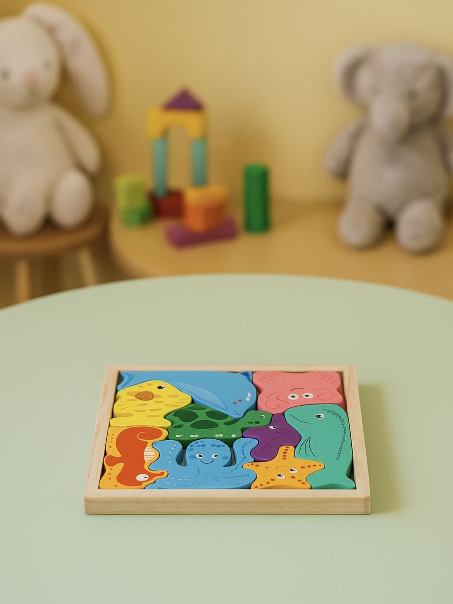 Drewniane puzzle w kształtach zwierząt morskich - wielobarwny - SINSAY