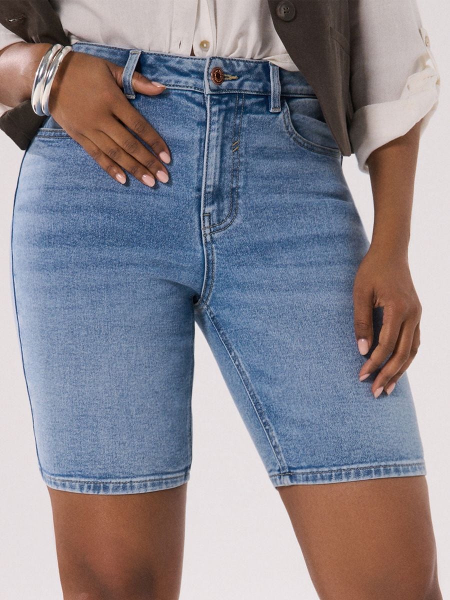 Shorts aus Denim im High-Waist-Fit - Blau - SINSAY