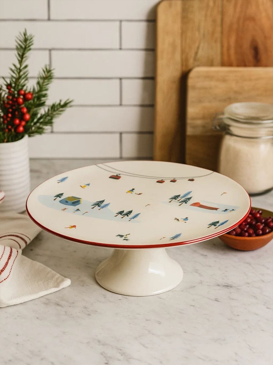 Χειμερινή κεραμική πιατέλα με βάση και μοτίβο σκι - λευκο - SINSAY