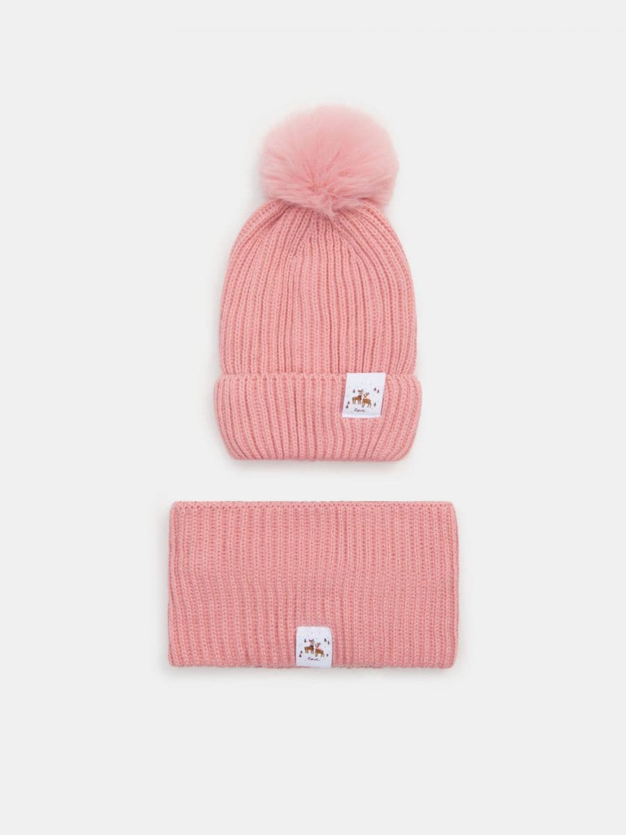 Beanie and snood set - dusty rose - SINSAY