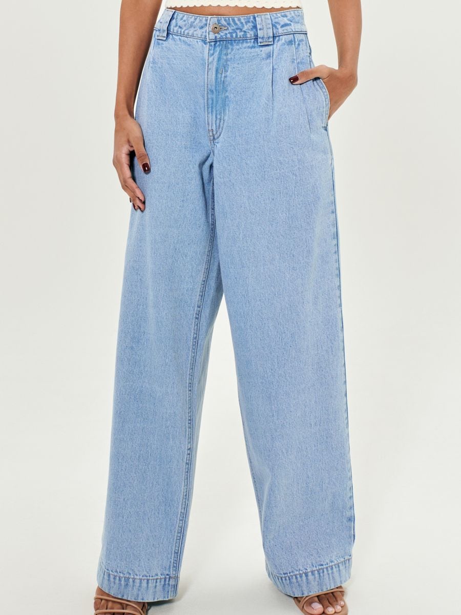 Jeansy wide leg high waist - niebieski - SINSAY