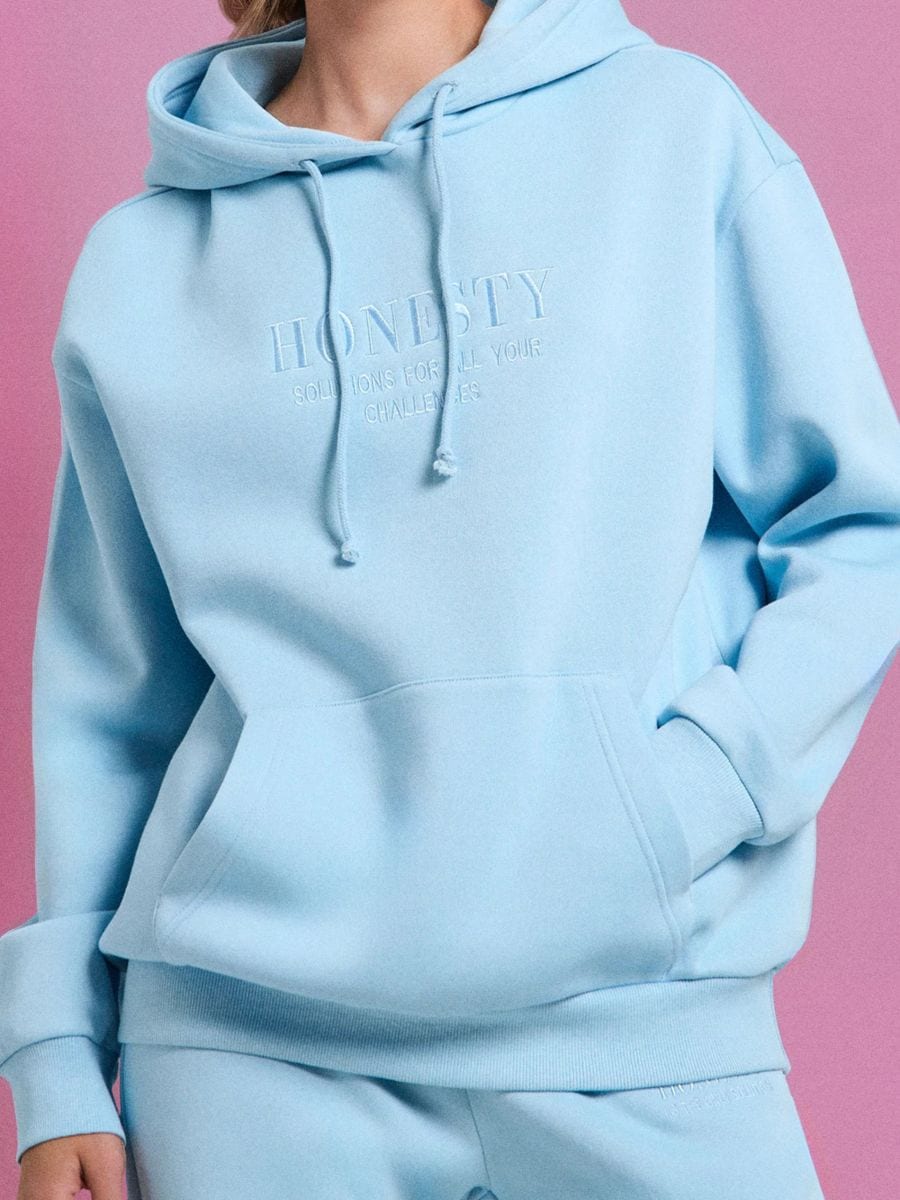 Dukserica s kapuljačom i vezom - bledoplavo - SINSAY