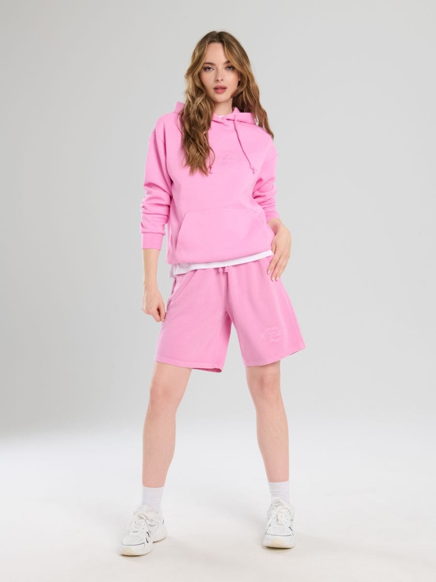 Bluza z kapturem i haftem - różowy - SINSAY
