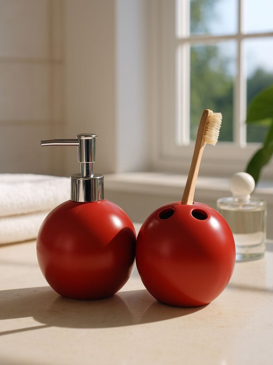 Set: Dozator za sapun i čaša za četkice - crvena - SINSAY
