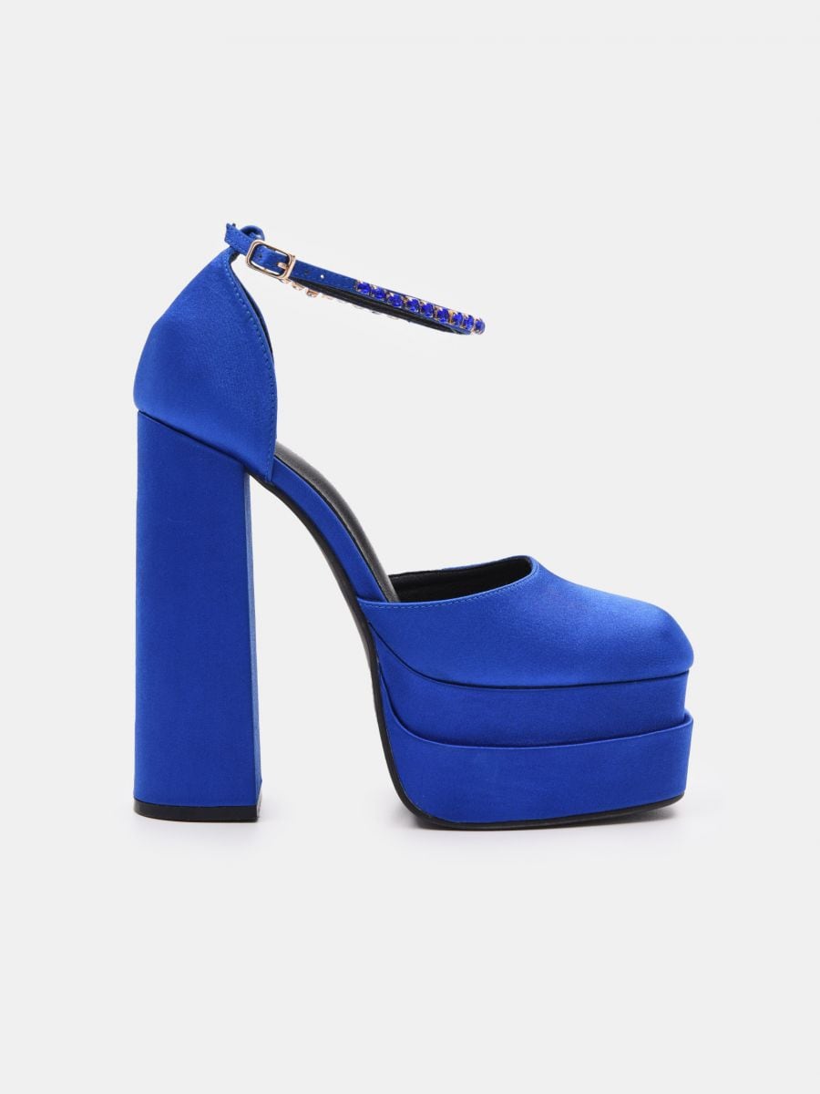 Double Ankle Strap Mary Jane Square Toe Patent Mid Chunky Heel Pumps –  LarosaStyle