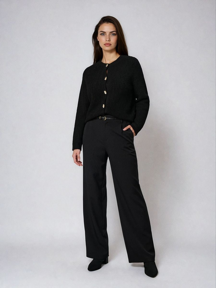 Eleganckie spodnie pallazo z paskiem - czarny - SINSAY