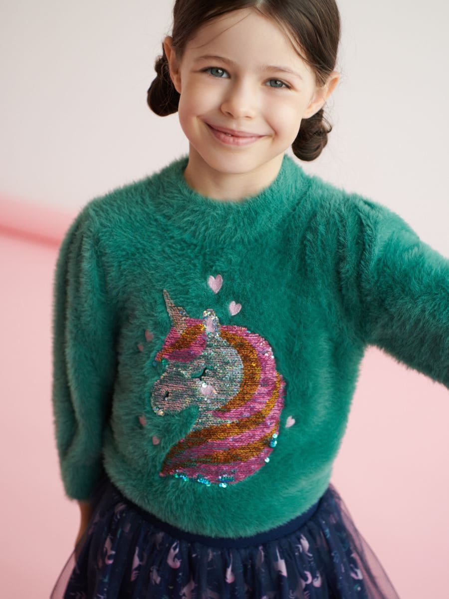 Jumper with sequins - green - SINSAY
