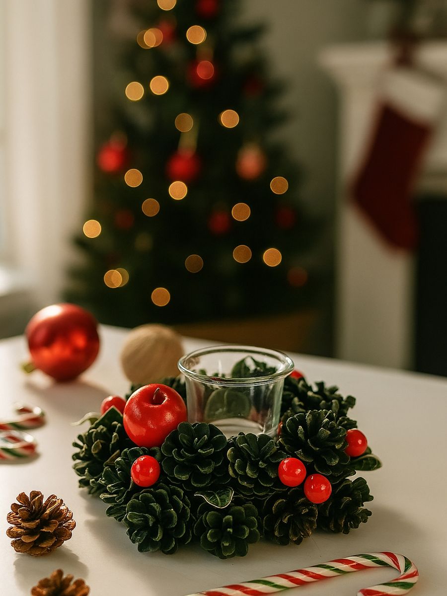 Božićni dekorativni venac sa svećnjakom - svetlozelena - SINSAY