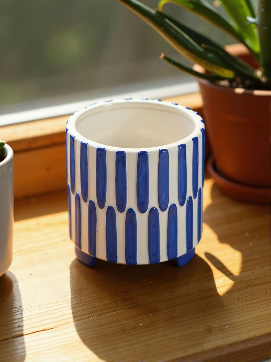 Doniczka ceramiczna w paski - niebieski - SINSAY