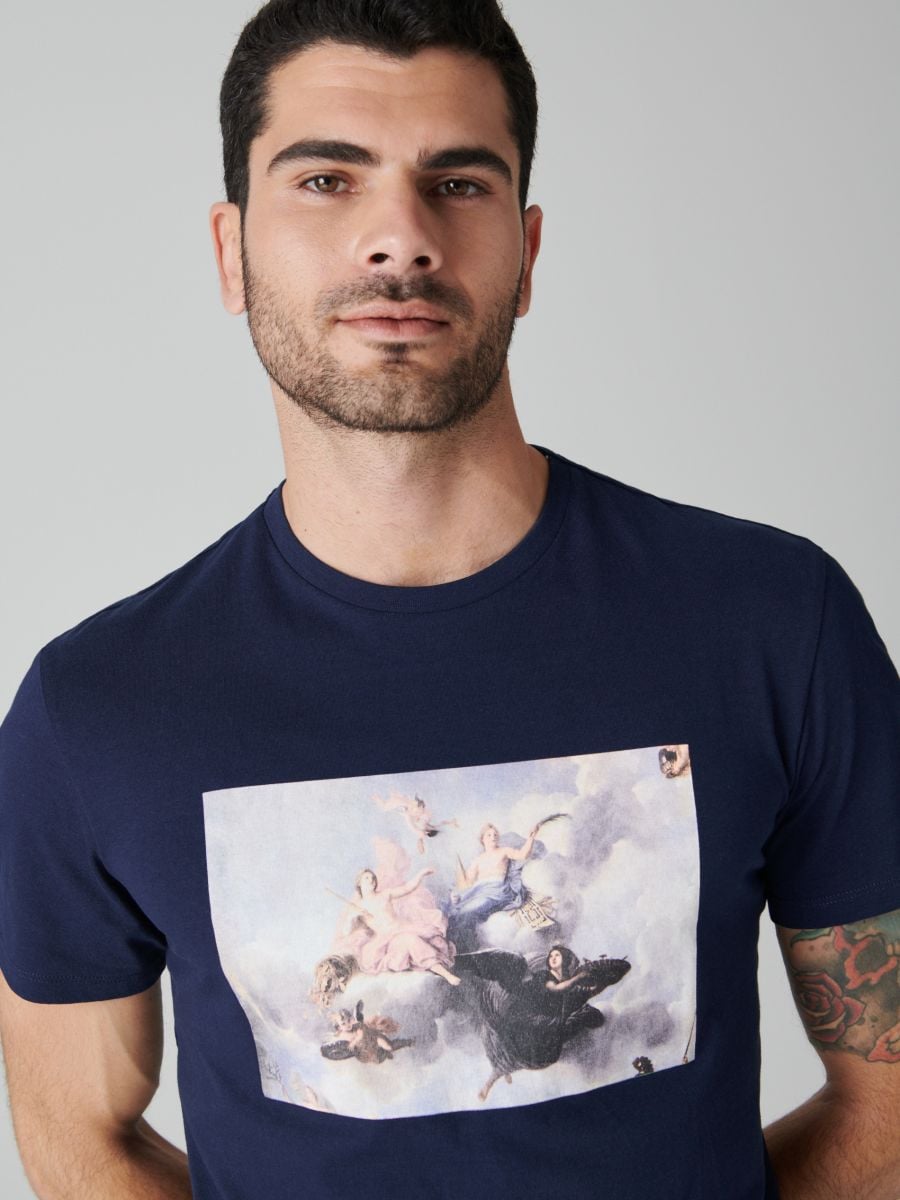 T-shirt with print - navy - SINSAY