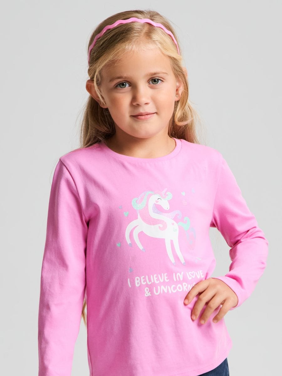 Tričko s dlouhými rukávy - růžová - SINSAY