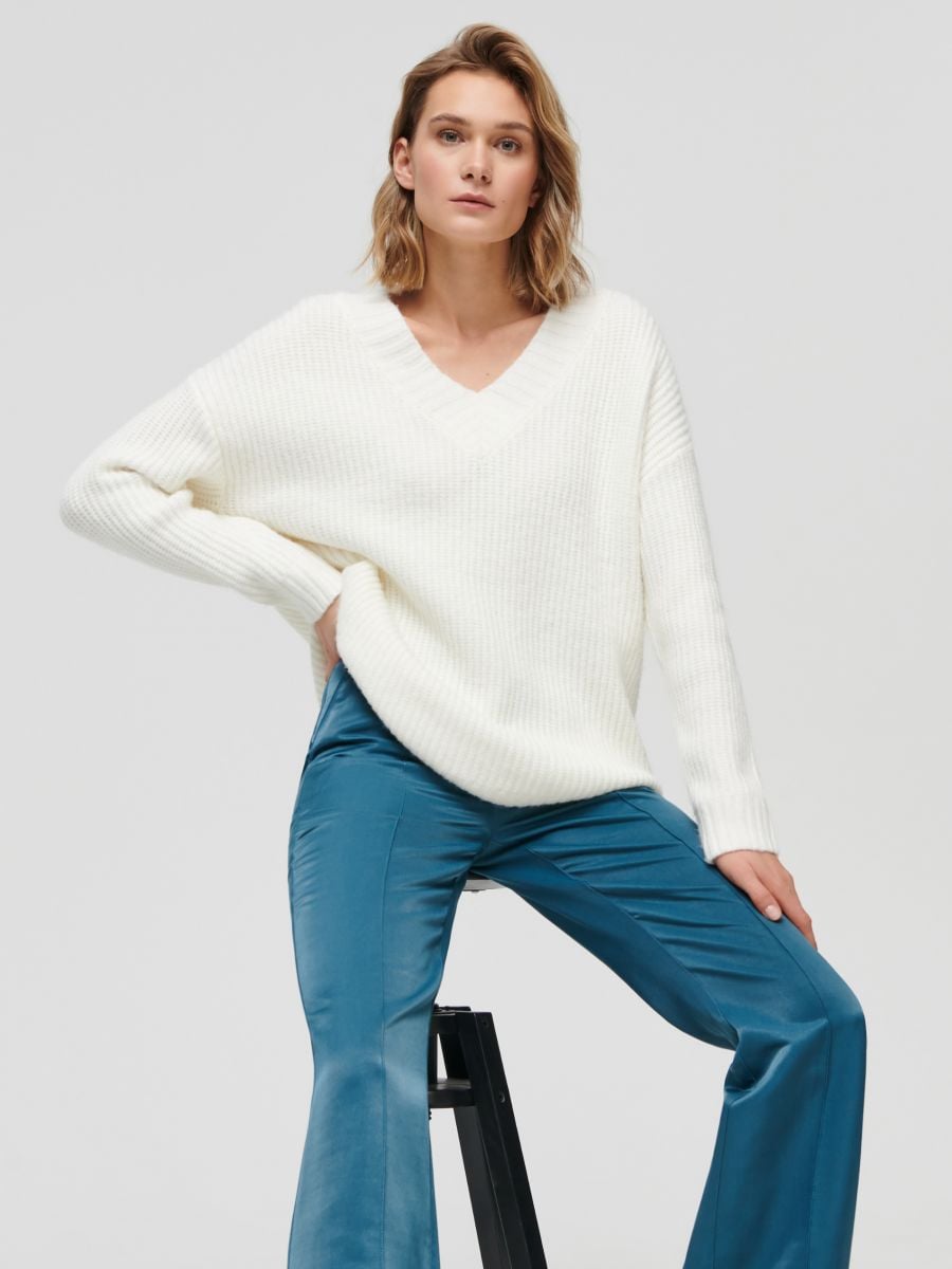 Gyapjúkeverék pulóver - krémszínű - SINSAY