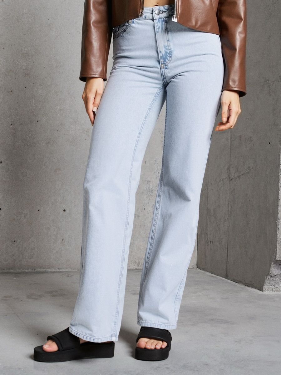 Blugi wide leg cu talie înaltă - albastru - SINSAY