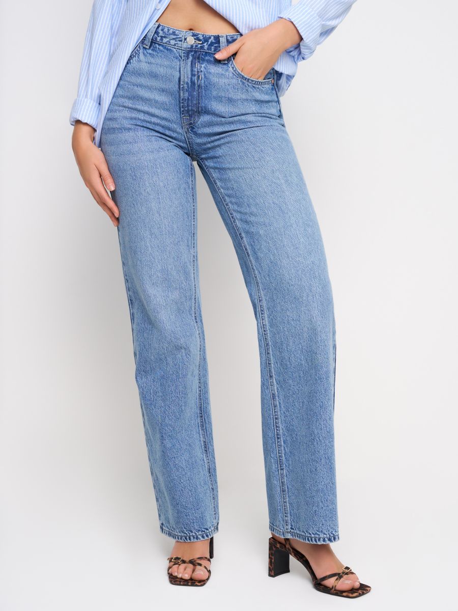 Blugi wide leg cu talie înaltă - albastru - SINSAY