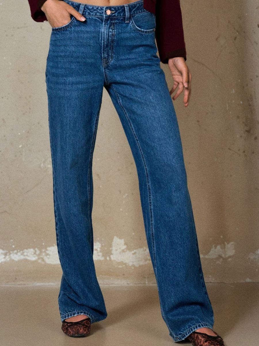 Jeansy wide leg z wysokim stanem - granatowy - SINSAY