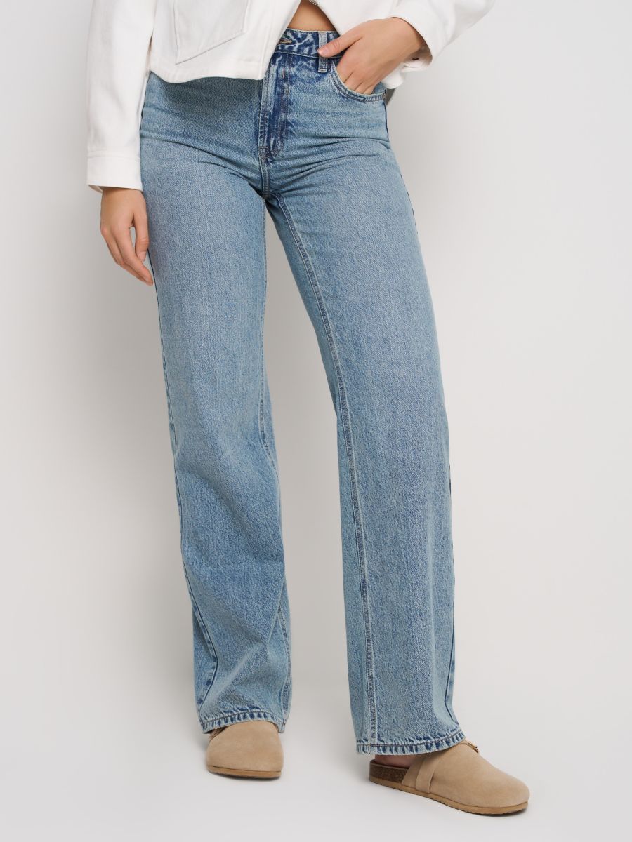 Džíny wide leg s vysokým pasem - tyrkysová - SINSAY