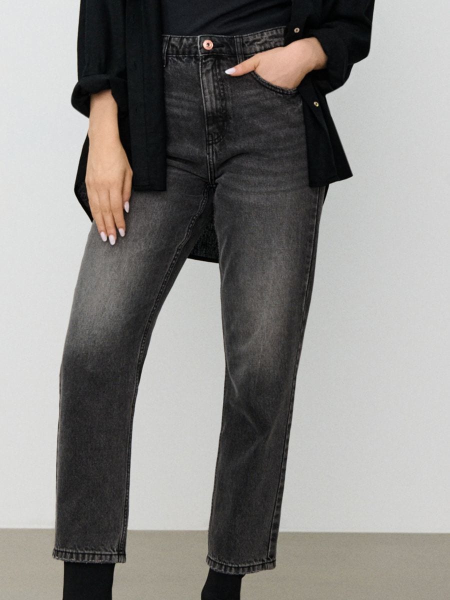 Džinsai mom fit - pilka - SINSAY