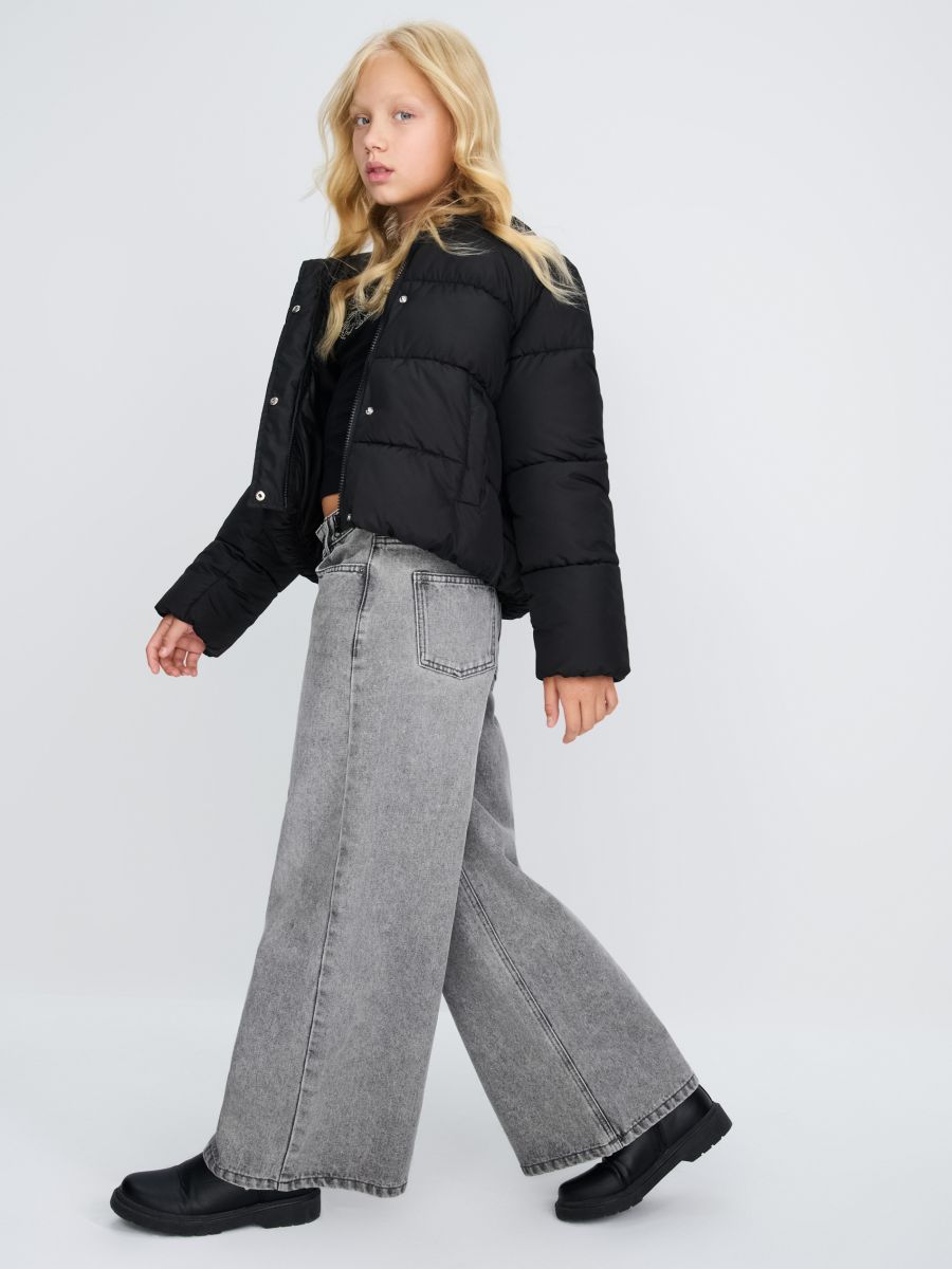 Spodnie wide leg z efektem sprania - szary - SINSAY