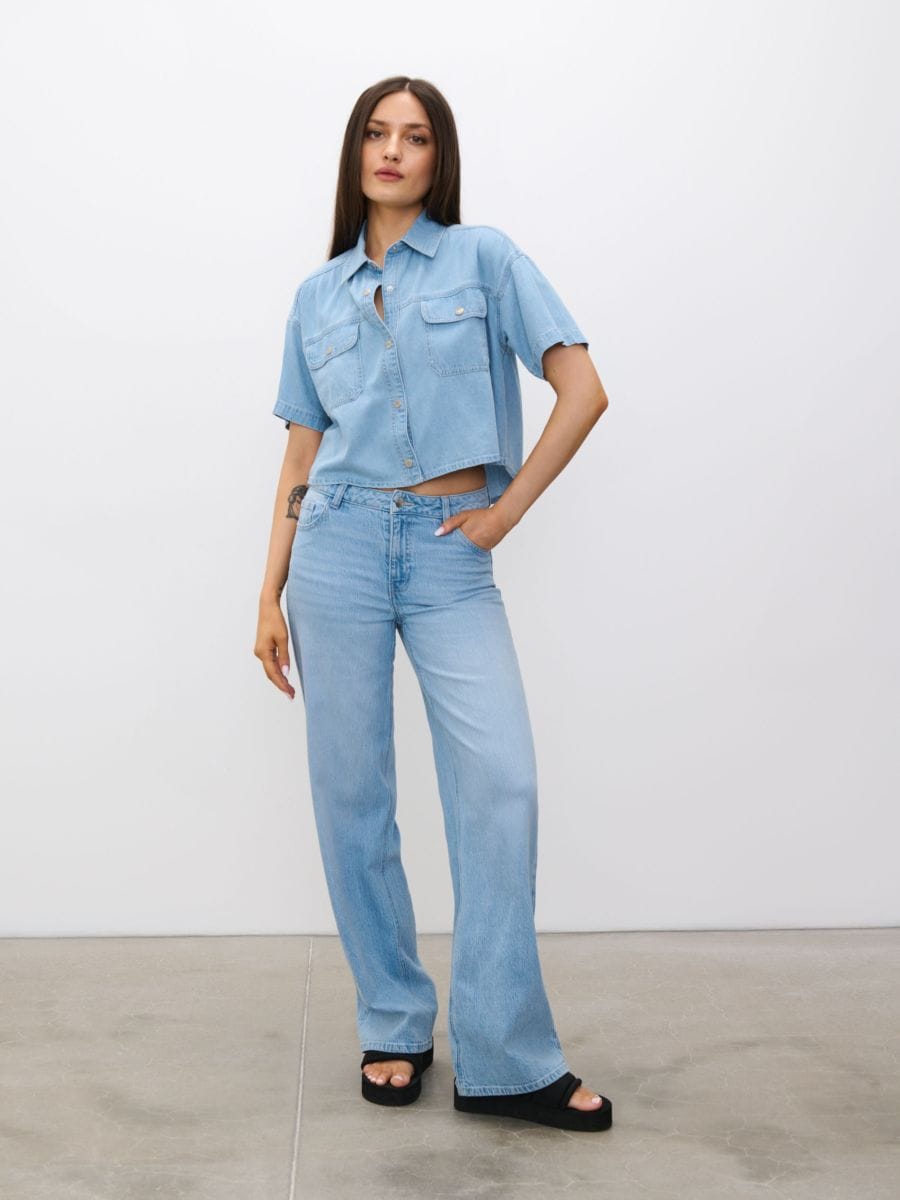Jeansy wide leg - niebieski - SINSAY