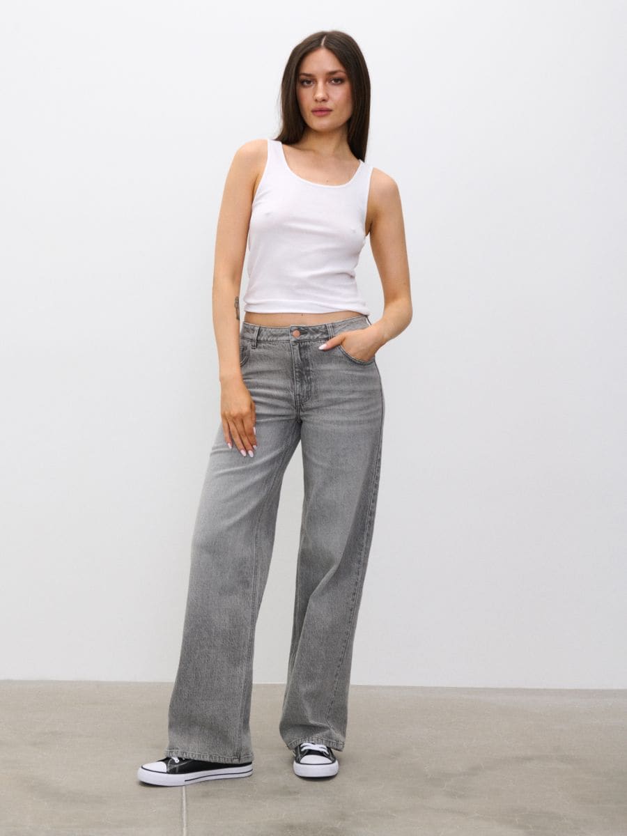 Jeansy wide leg - szary - SINSAY