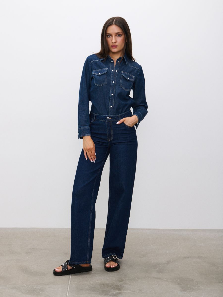 Jeansy wide leg - niebieski - SINSAY