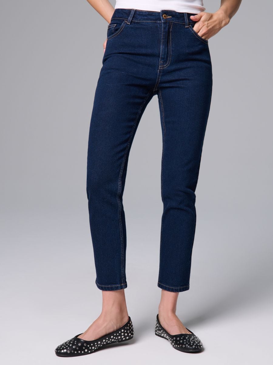 Džinsinės kelnės mom fit - melsvai plieninis - SINSAY