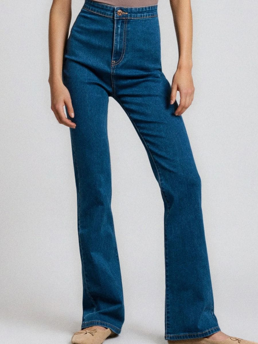 Jeansy flare high waist - granatowy - SINSAY