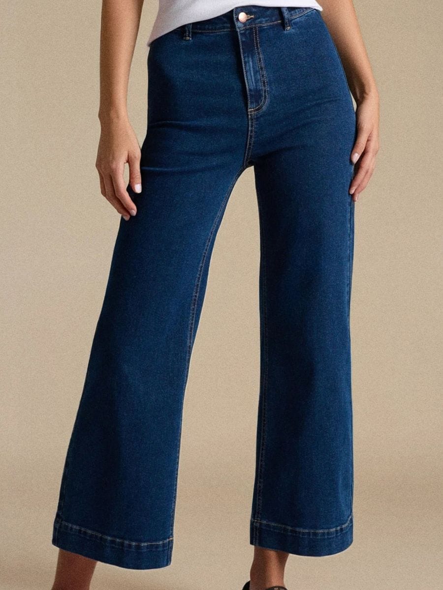 Jeansy culotte z wysokim stanem - niebieski - SINSAY