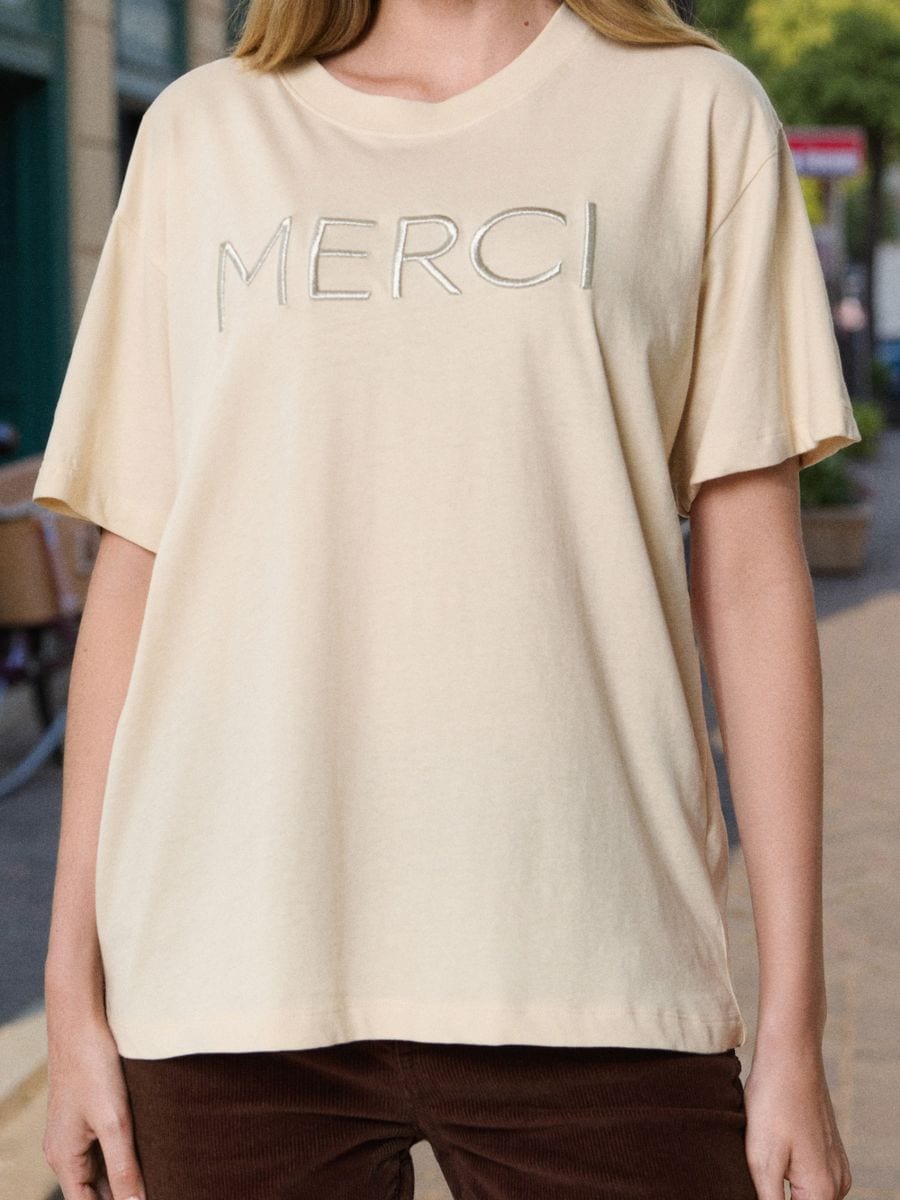 Tricou din bumbac cu broderie - nude - SINSAY